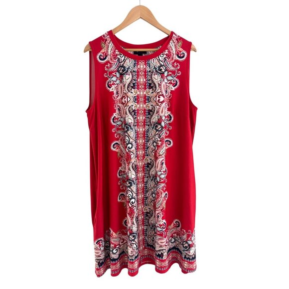 Red Blue Paisley Print Sleeveless Shift Dress w/Pockets Size XXL 2X 20 Plus Size - Picture 2 of 7